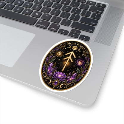 Divine Energy Rune Sticker — Spiritual Crystal & Lotus Kiss-Cut Decal