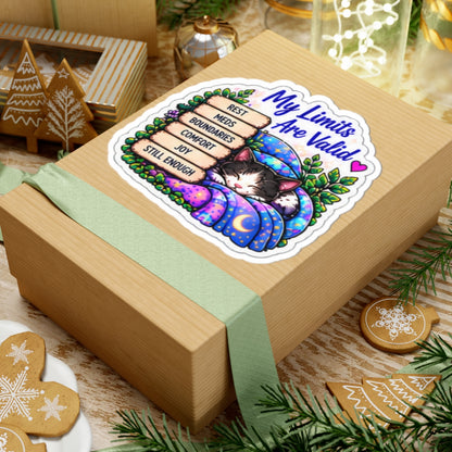 My Limits Are Valid Cat Sticker — Mental Health Affirmation Kiss-Cut Sticker