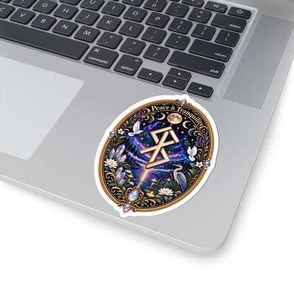 Peace & Tranquility Rune Sticker with Birds — Mystic Nature Kiss-Cut Sticker