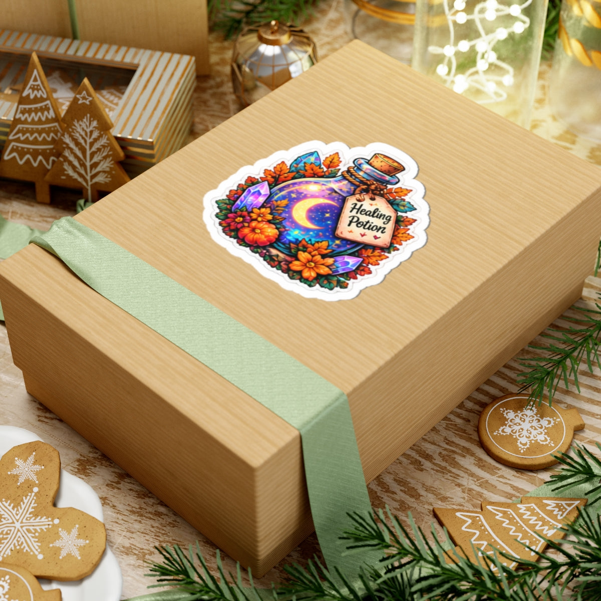 Healing Potion Magical Moon & Crystals Floral Sticker