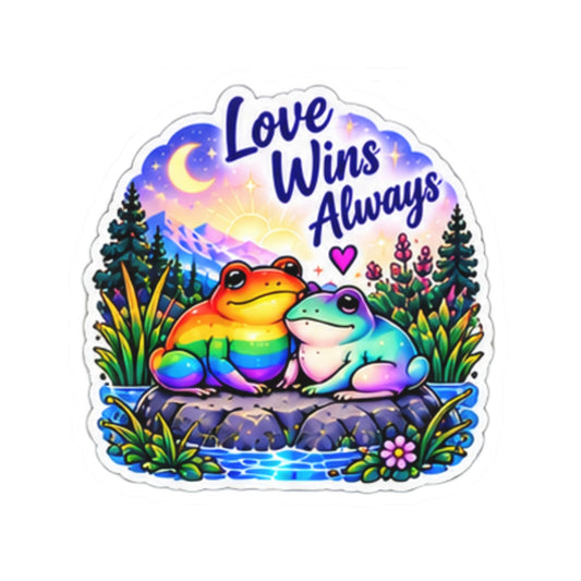 Love Wins Always Rainbow Frog Sticker — Pride Kiss-Cut Vinyl Decal