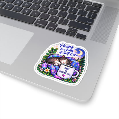 Pacing Is a Form of Self Care Kiss-Cut Vinyl Sticker (Rest Is Productive) Self Care Cat Sticker