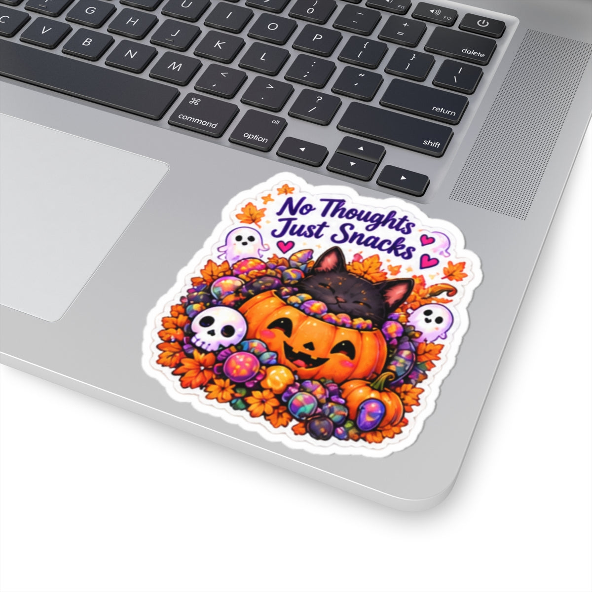 No Thoughts Just Snacks Halloween Cat Pumpkin Kiss-Cut Sticker