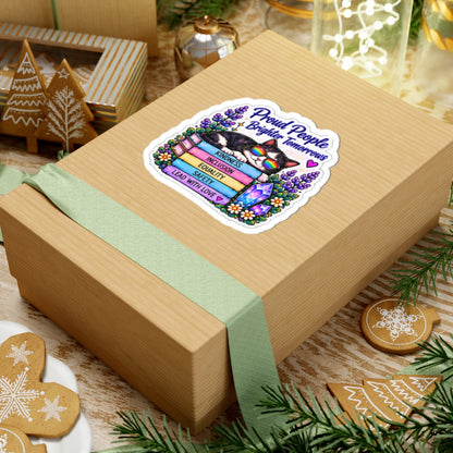 Proud People Brighter Tomorrow Sticker — Rainbow Cat on Books (Kindness • Inclusion • Equality • Safety)