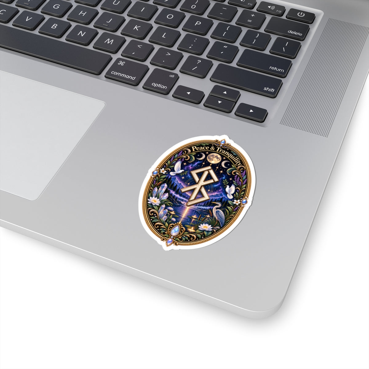 Peace & Tranquility Rune Sticker with Birds — Mystic Nature Kiss-Cut Sticker