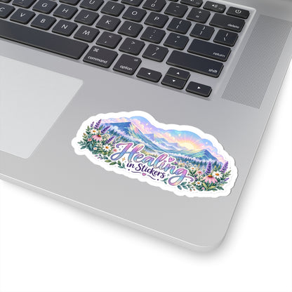 Healing in Stickers Vinyl Sticker — Pastel Mountain Floral Laptop Decal