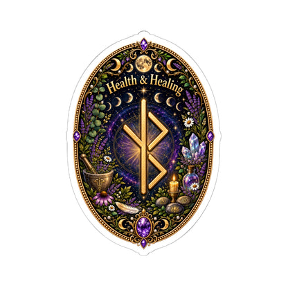 Health & Healing Witchy Rune Sticker — Crystal, Herb & Candle Oval Kiss-Cut Sticker