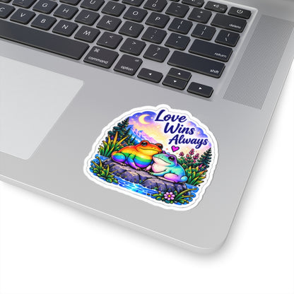 Love Wins Always Rainbow Frog Sticker — Pride Kiss-Cut Vinyl Decal