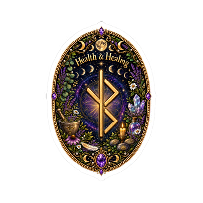 Health & Healing Witchy Rune Sticker — Crystal, Herb & Candle Oval Kiss-Cut Sticker