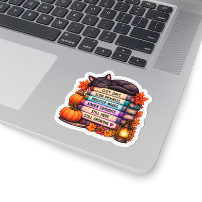 Cozy Days, Slow Progress, Still Growing Autumn Bookstack Sticker