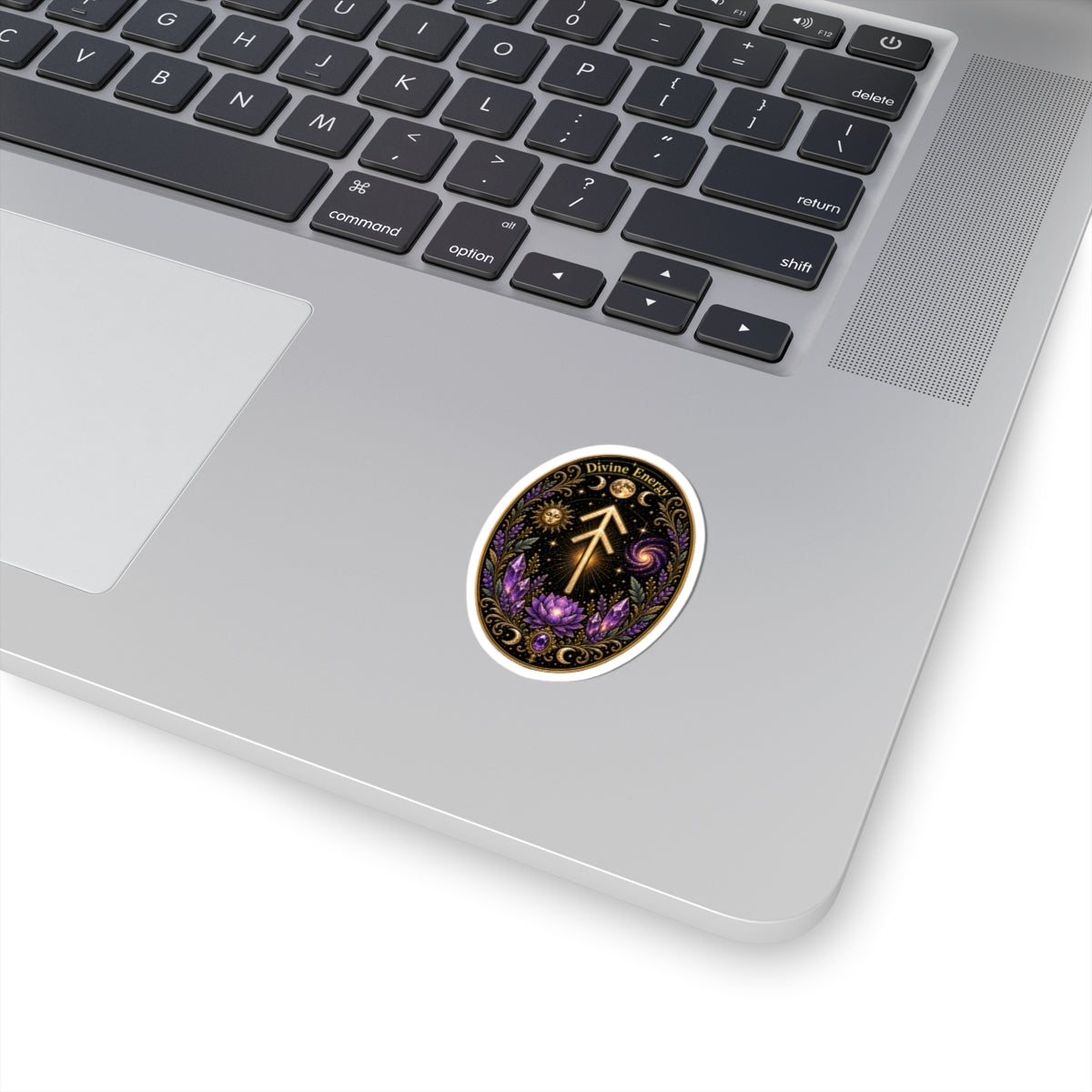 Divine Energy Rune Sticker — Spiritual Crystal & Lotus Kiss-Cut Decal