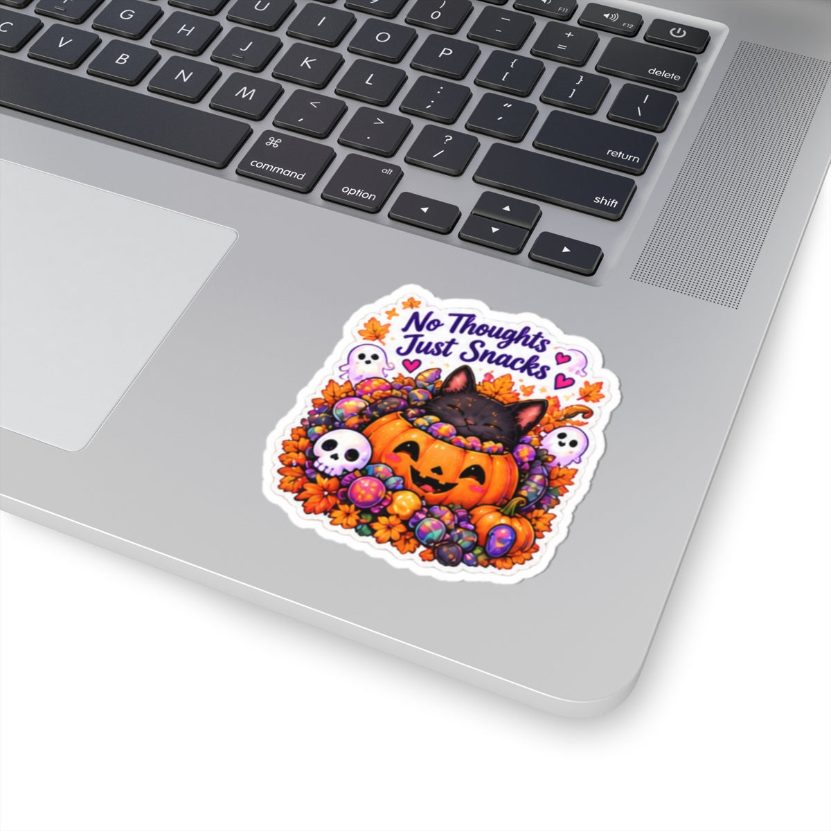 No Thoughts Just Snacks Halloween Cat Pumpkin Kiss-Cut Sticker