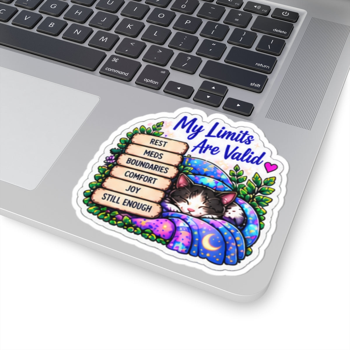 My Limits Are Valid Cat Sticker — Mental Health Affirmation Kiss-Cut Sticker