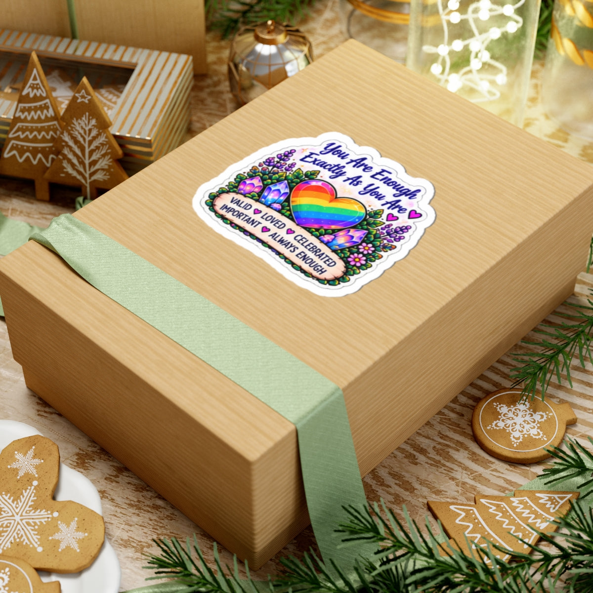 You Are Enough Rainbow Heart Sticker — LGBTQ+ Affirmation Kiss-Cut Sticker