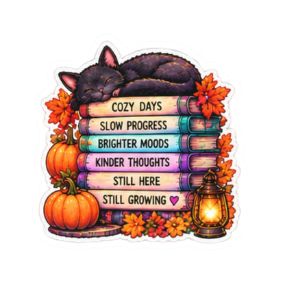 Cozy Days, Slow Progress, Still Growing Autumn Bookstack Sticker