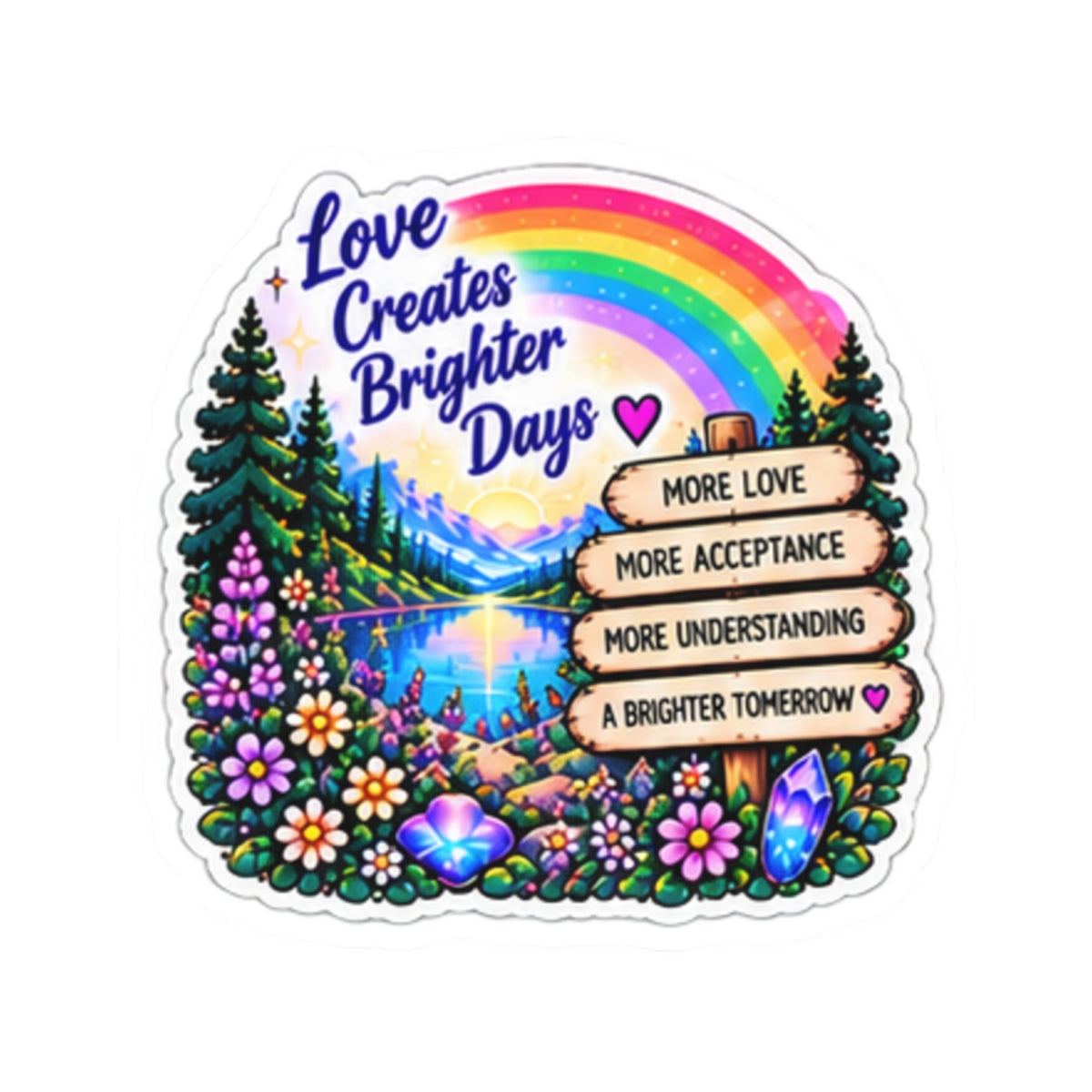Love Creates Brighter Days Rainbow Nature Sticker (More Love • More Acceptance • More Understanding)