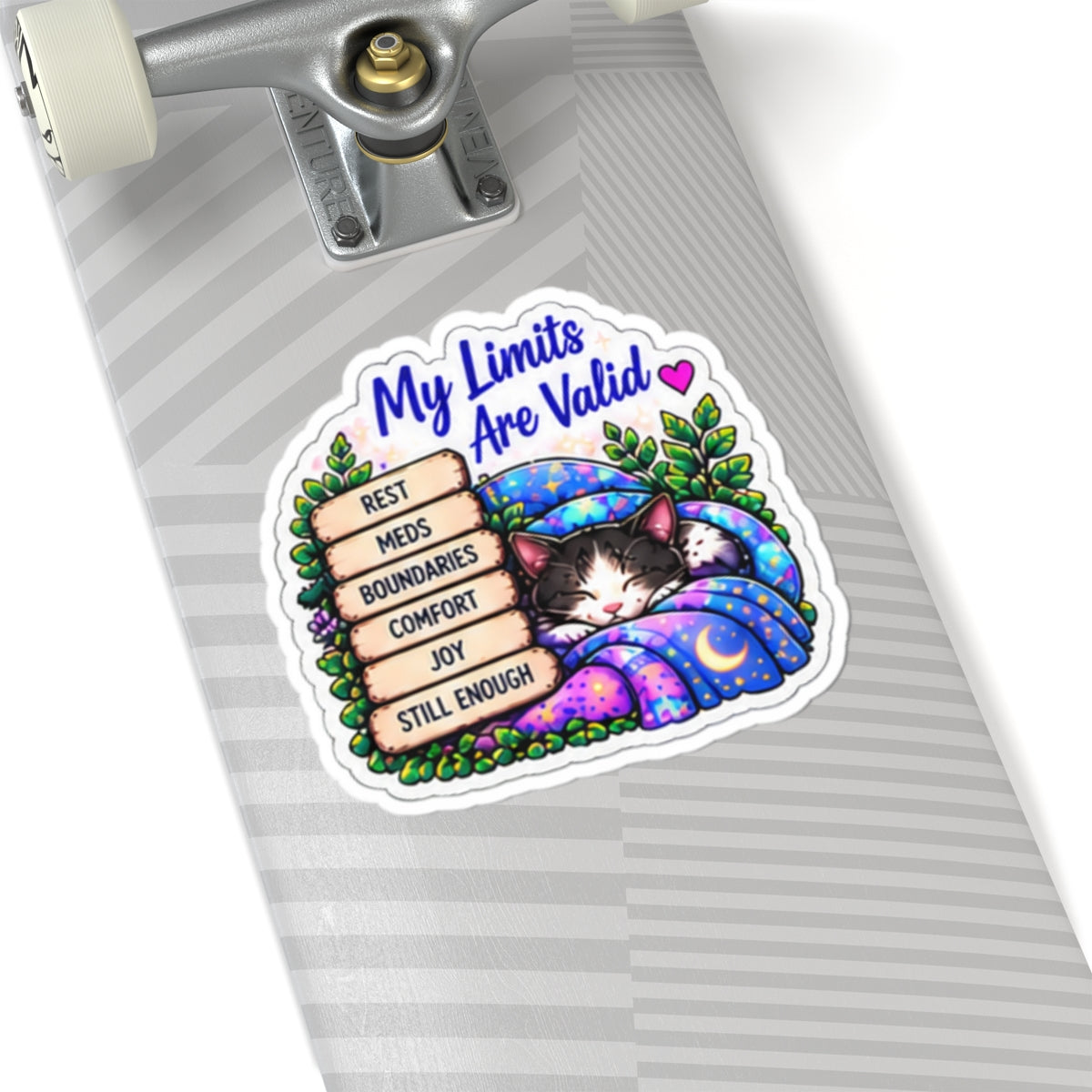 My Limits Are Valid Cat Sticker — Mental Health Affirmation Kiss-Cut Sticker