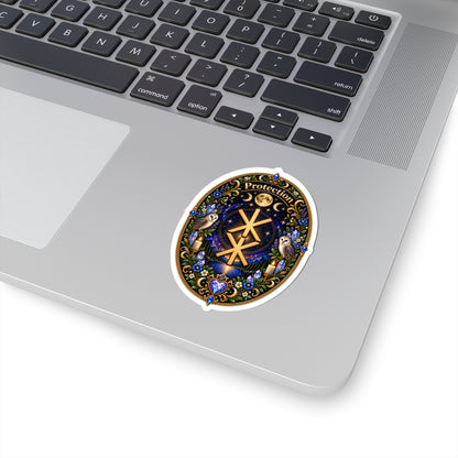 Protection Rune Sticker — Mystical Owl & Moon Kiss-Cut Sticker