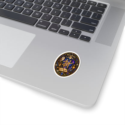 Wisdom Rune Sticker — Owl, Moon & Mystic Book Kiss‑Cut Sticker