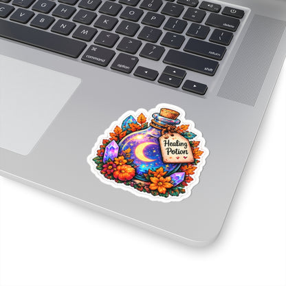 Healing Potion Magical Moon & Crystals Floral Sticker