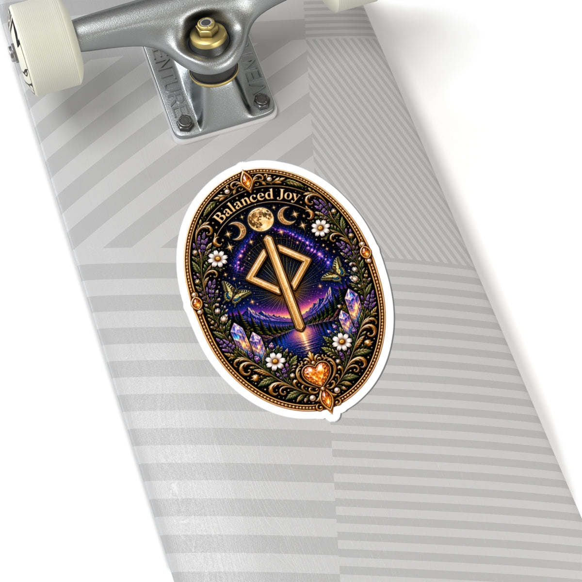 Balanced Joy Rune Sticker — Spiritual Crystal Laptop Kiss-Cut Sticker