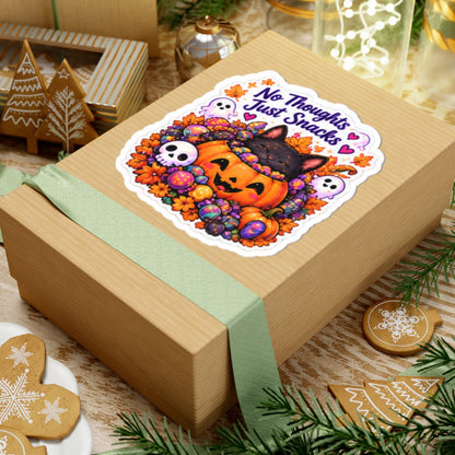 No Thoughts Just Snacks Halloween Cat Pumpkin Kiss-Cut Sticker