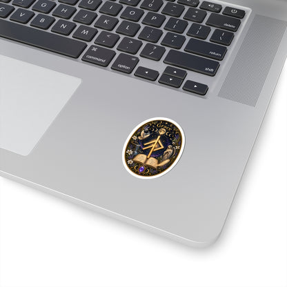Grace Rune Kiss-Cut Sticker — Mystical Angelic Book & Moon Design