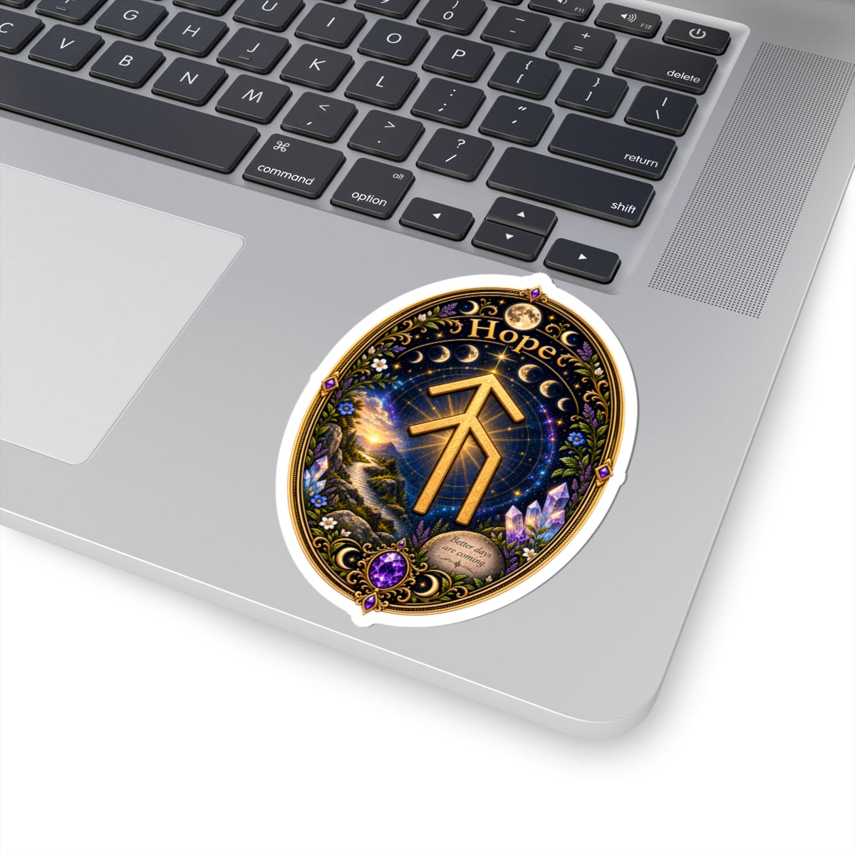 Hope Rune Kiss-Cut Sticker — Crystal Moon Phases Decorative Decal
