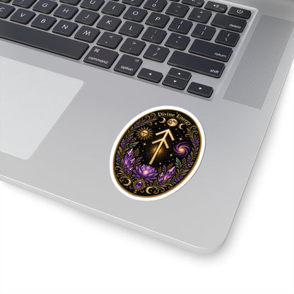 Divine Energy Rune Sticker — Spiritual Crystal & Lotus Kiss-Cut Decal