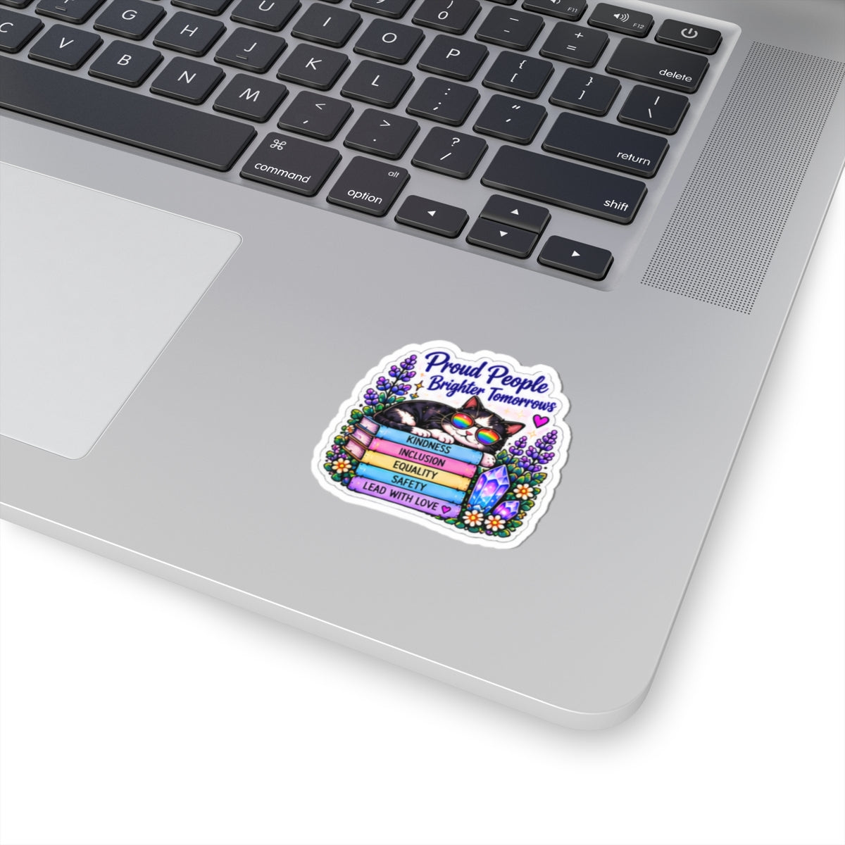 Proud People Brighter Tomorrow Sticker — Rainbow Cat on Books (Kindness • Inclusion • Equality • Safety)