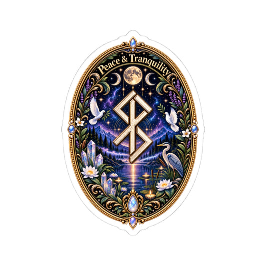 Peace & Tranquility Rune Sticker with Birds — Mystic Nature Kiss-Cut Sticker