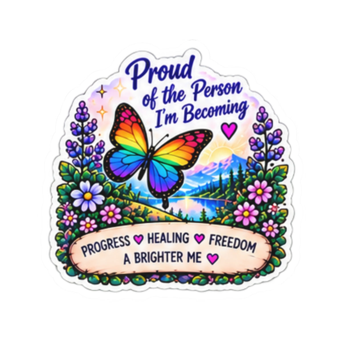 Proud of the Person I’m Becoming Sticker — Inspirational Butterfly Healing Sticker