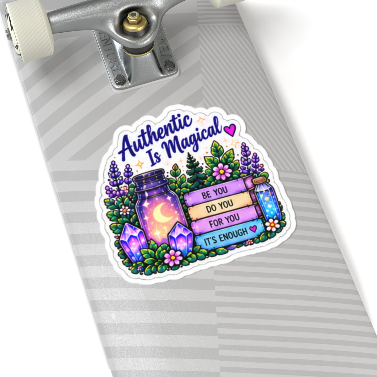 Authentic Is Magical Kiss-Cut Sticker — Positive Affirmation, Floral & Crystal Pastel Design