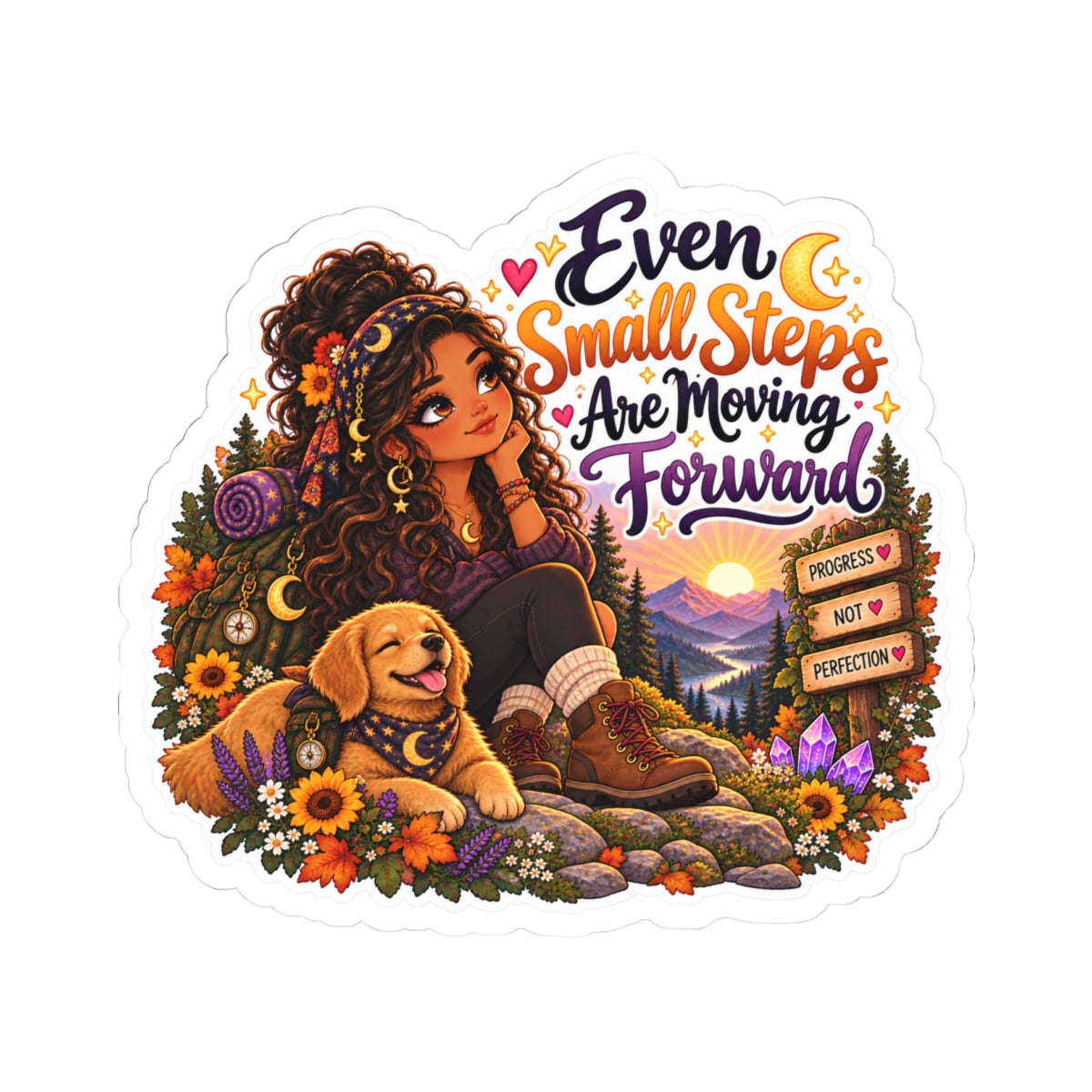 "Even Small Steps Are Moving Forward" Inspirational Sticker BIPOC woman