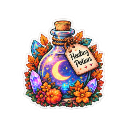 Healing Potion Magical Moon & Crystals Floral Sticker