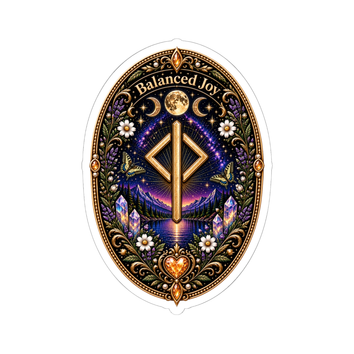 Balanced Joy Rune Sticker — Spiritual Crystal Laptop Kiss-Cut Sticker