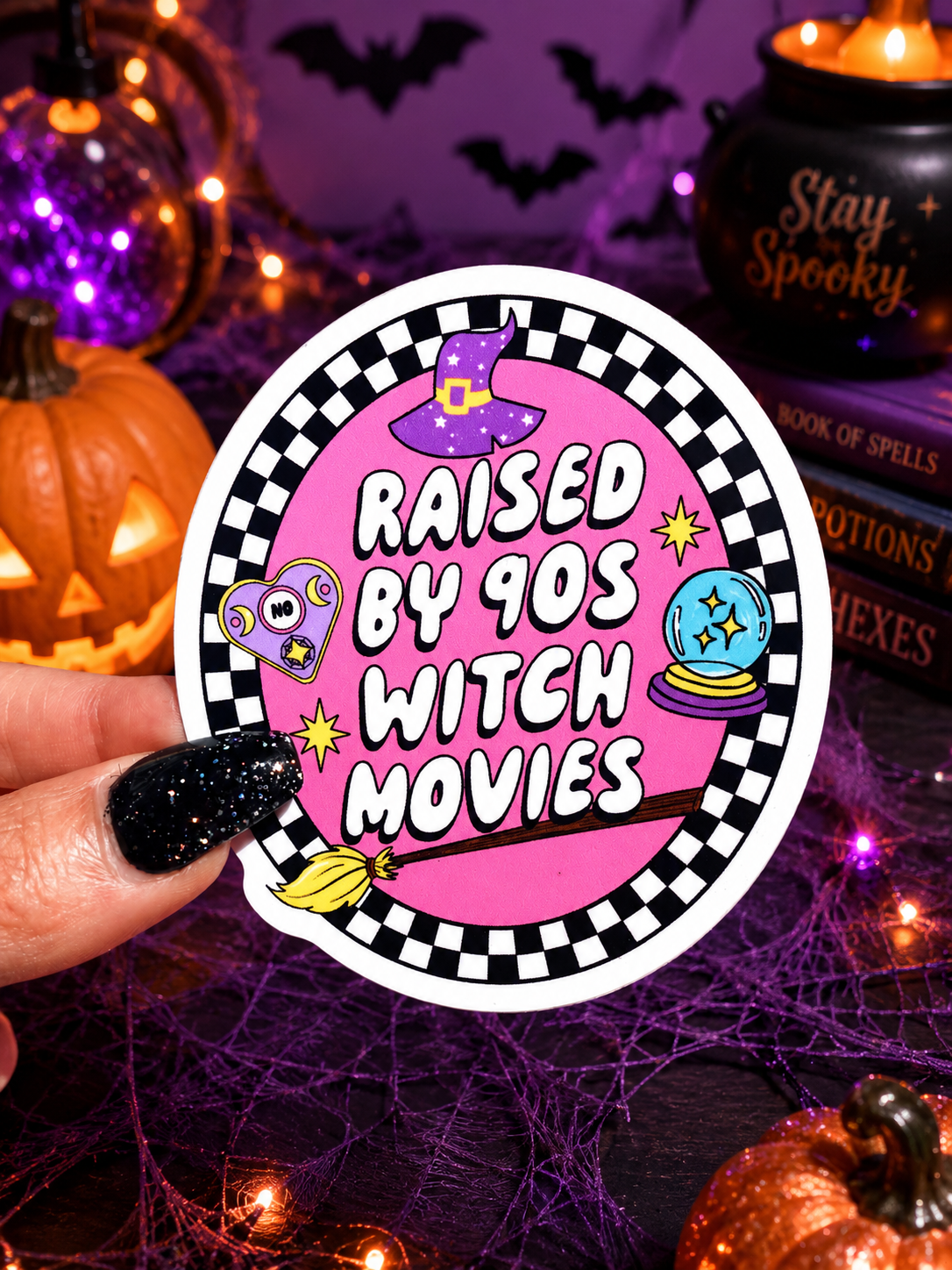 Raised By 90's Witch Movies Halloween Sticker