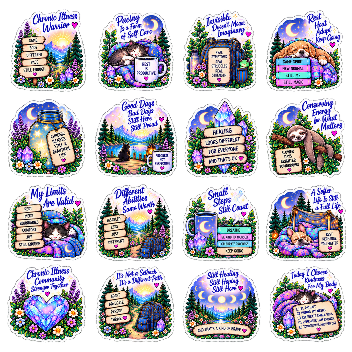 Chronic illness, mental health, and recovery affirmation sticker bundle