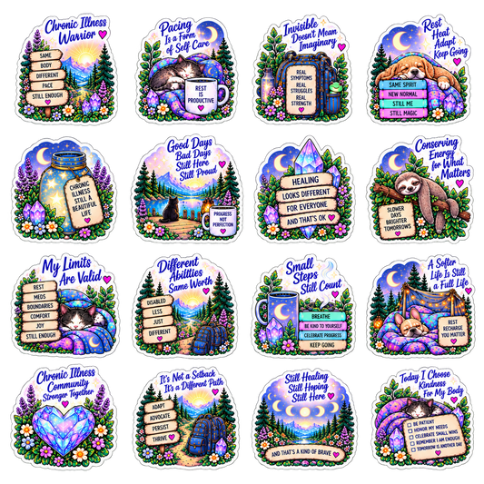 Chronic illness, mental health, and recovery affirmation sticker bundle