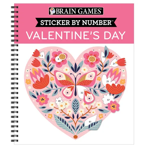 Brain Games - Sticker by Number: Valentine's Day 10 Heartwarming Designs No Mess Art Activity Book Gift for Kids, Teens & Adults Perforated Pages, Spi - Spiral