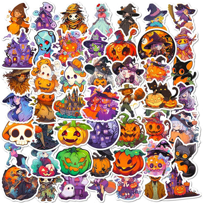 10/30/50pcs Cool Cartoon Halloween Witch Waterproof Stickers Decoration Decals Motorcycle Laptop Phone Luggage Car Sticker Toy