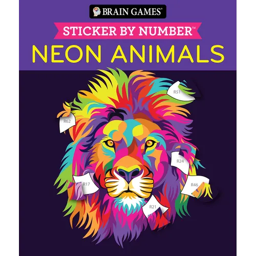 Brain Games - Sticker by Number: Neon Animals (28 Images to Sticker) - Paperback