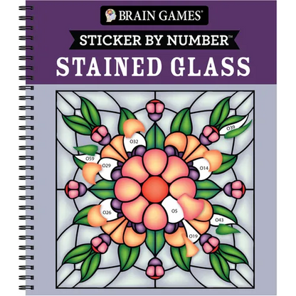 Brain Games - Sticker by Number: Stained Glass (28 Images to Sticker) - Spiral