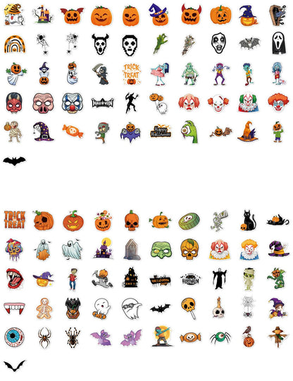 Waxkure 100PCS Halloween Pumpkin Ghost Witch Bat Vinyl Stickers Waterproof